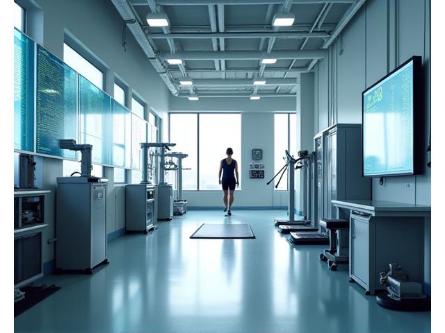 Modern athletic facility with sports science tracking equipment