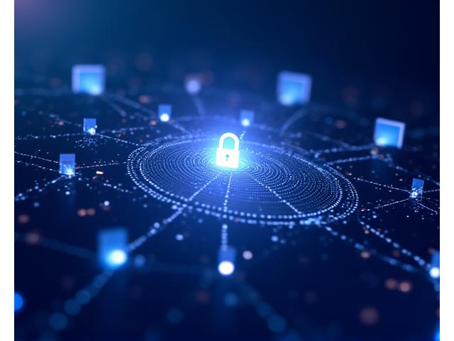 Digital illustration of encrypted data flowing, representing data security.